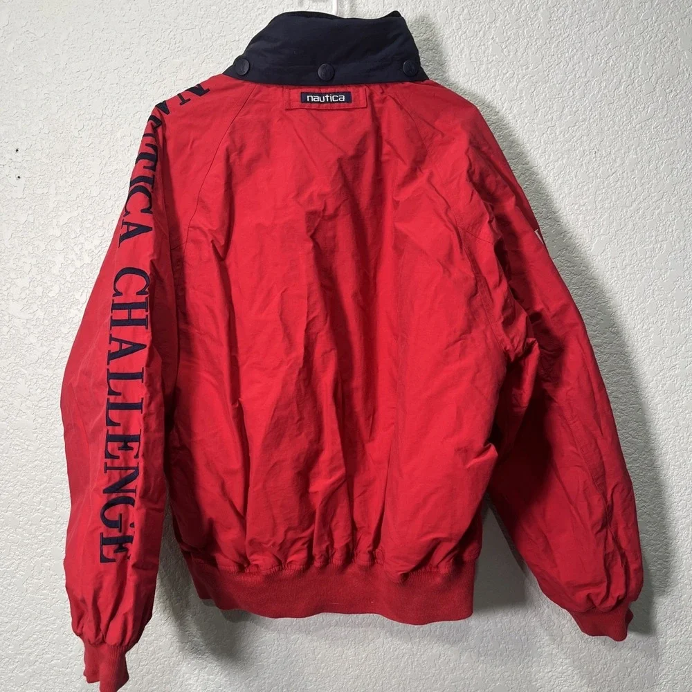 Nautica Sailing Jacket Men Large Red Challenge Vintage 90s Bomber Embroidered